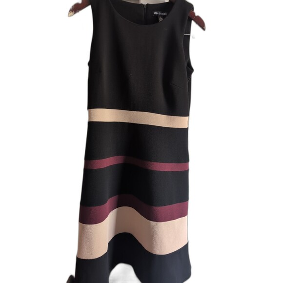 Nina Leonard Sleeveless Jewel Neck Black Color-block Dress S Striped Fit & Flare - Picture 2 of 10